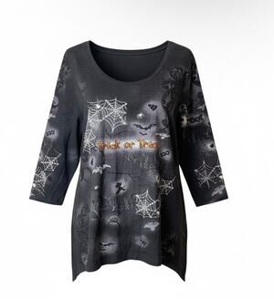 Collection Etc. Halloween Trick or Treat Spider Web Tunic Top Size L